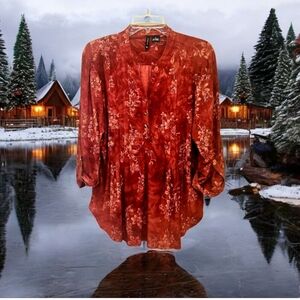 Christmas Top By New DIRECTIONS Burndt Orange W Gold Flecks Size XL